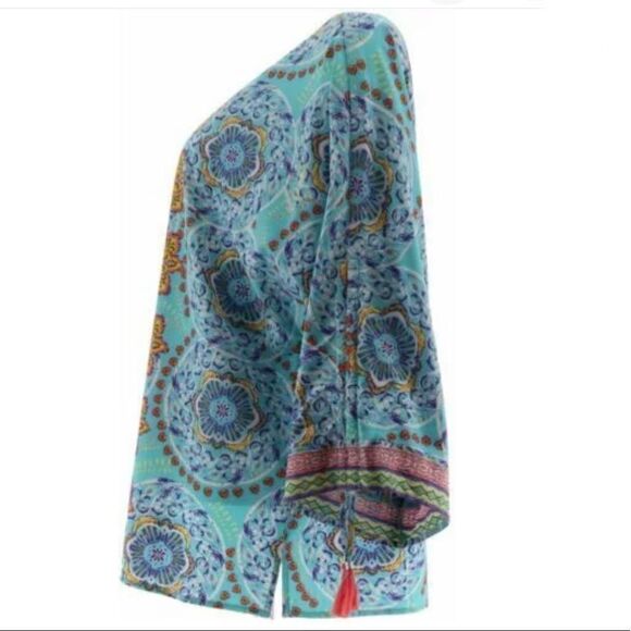 Belle by Kim Gravel Medallion Ruched-Sleeve Blouse - Picture 3 of 7